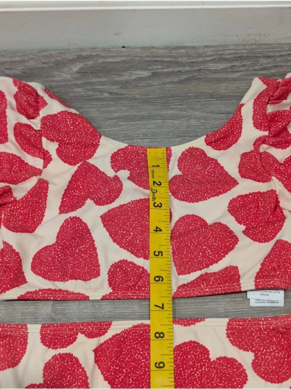 Mini Boden Girls 8-9Y Puff Sleeve Bikini Two Piece Red Hearts Cream Swimsuit